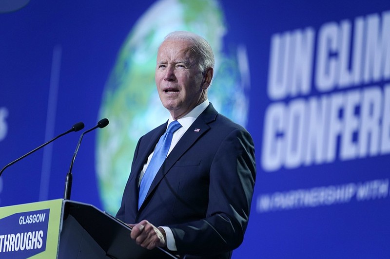FILE - President Joe Biden speaks during the "Accelerating Clean Technology Innovation and Deployment" event at the COP26 U.N. Climate Summit, Nov. 2, 2021, in Glasgow, Scotland. (AP Photo/Evan Vucci, Pool, File)


