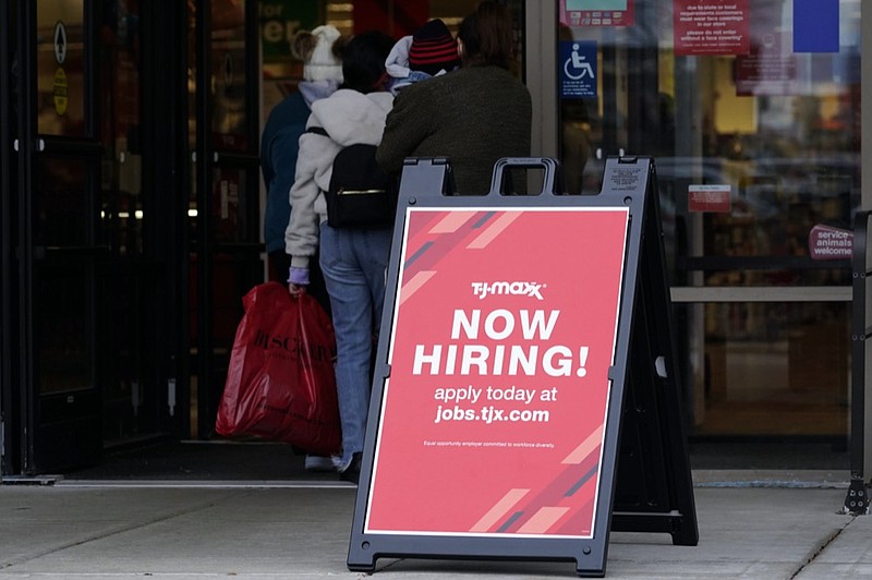 Hiring sign is displayed outside of a retail store in Vernon Hills, Ill., Saturday, Nov. 13, 2021. (AP Photo/Nam Y. Huh)


