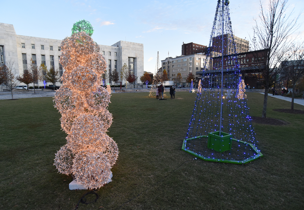 Staff Photo by Matt Hamilton / The lights in Miller Park across from EPB headquarters on Wednesday, November 24, 2021.