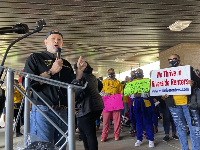 FILE - Bruce Marks, CEO of the Neighborhood Assistance Corporation of America, speaks at a rally on Tuesday, Nov. 16, 2021 in Atlanta demanding Georgia officials speed up the distribution of rental assistance. (AP Photo/Sudhin Thanawala, File)


