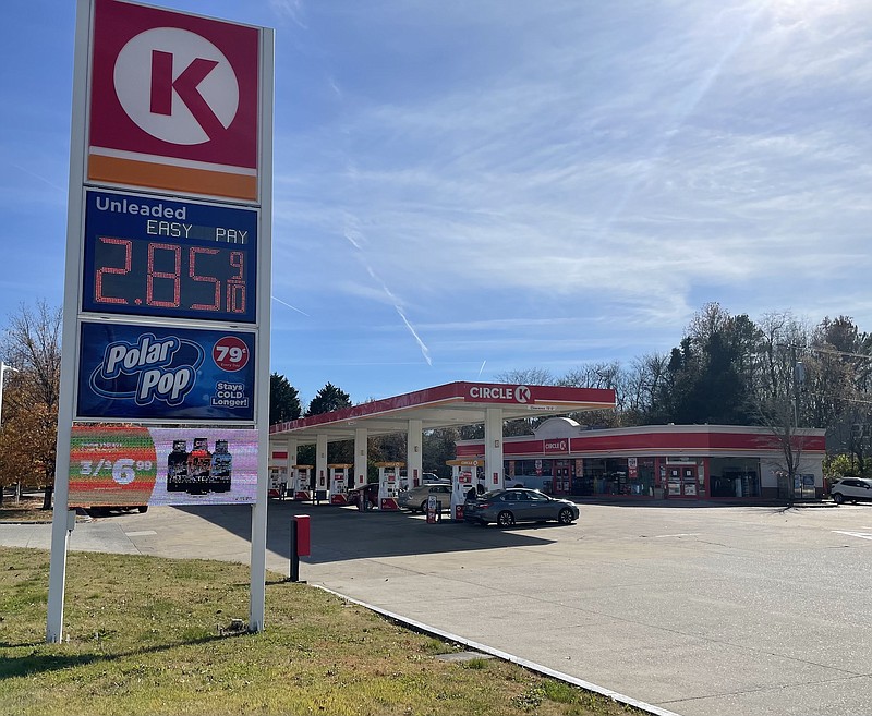 Photo by Dave Flessner / The Circle K gas station on Ashland Terrace in Chattanooga had the cheapest price for regular gas in the Chattanooga market on Monday at $2.85 a gallon. Gas prices have fallen over the past three weeks, although the price of fuel in Chattanooga still averages $1.14 more a gallon than a year ago.