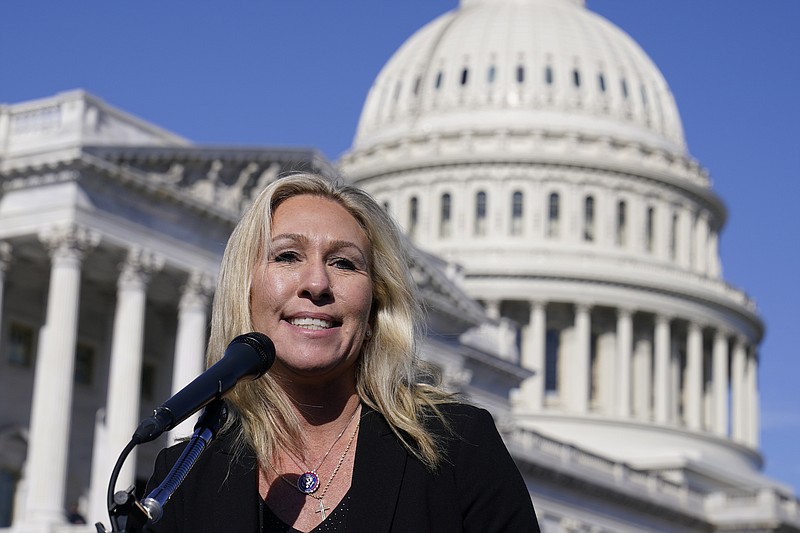 AP File Photo/Susan Walsh / U.S. Rep. Marjorie Taylor Greene, R-Ga., speaks during a news conference on Capitol Hill in Washington, D.C., in February.