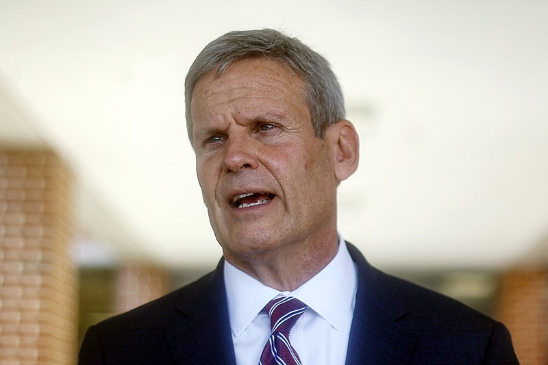 Tennessee Gov. Bill Lee speaks to local media at the front of McConnell Elementary School on Aug. 11, 2021, in Hixson, Tenn. / File photo by Troy Stolt