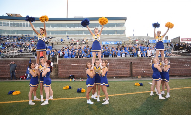 Staff Photo by Matt Hamilton / Donelson Christian Academy cheerleaders cheer on the Wildcats on Thursday, December 2, 2021 at Finley Stadium. Nashville Christian School and Donelson Christian Academy played in the Division II Class A state championship game Thursday.