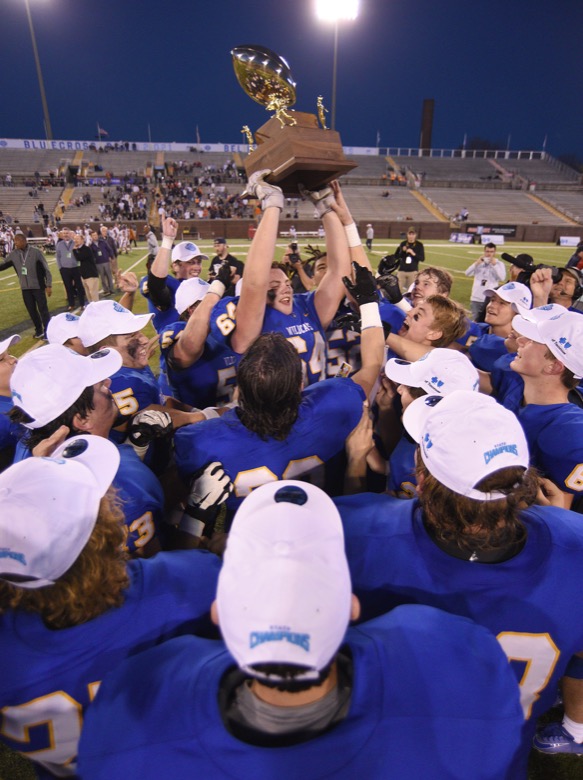 Staff Photo by Matt Hamilton / Donelson Christian Academy players celebrate their win on Thursday, December 2, 2021 at Finley Stadium. Nashville Christian School and Donelson Christian Academy played in the Division II Class A state championship game Thursday.