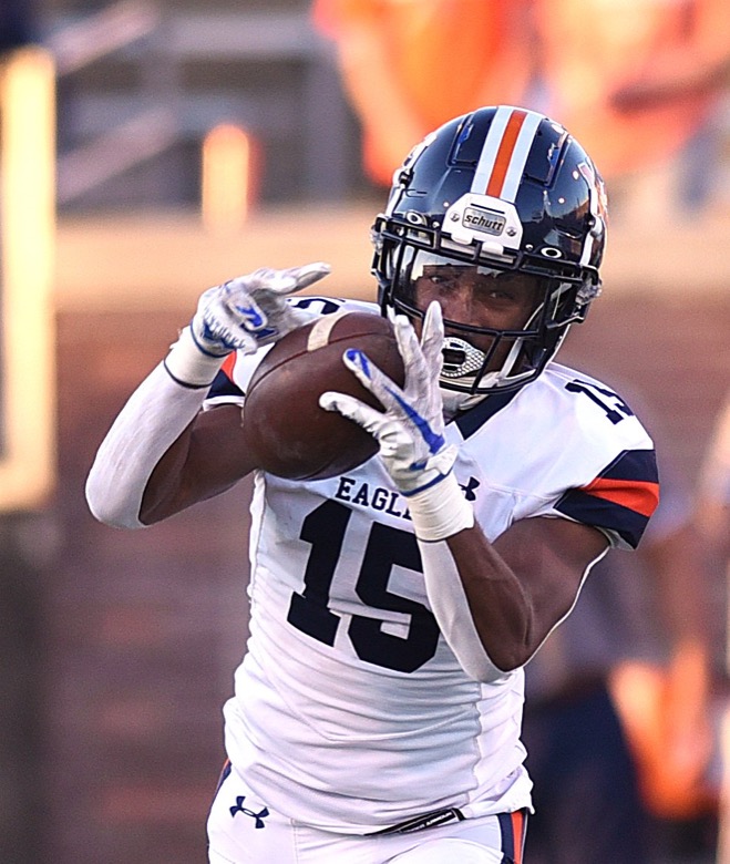Staff Photo by Matt Hamilton / Nashville Christian School (15) Jayden Satterfield catches a pass and runs for a touchdown on Thursday, December 2, 2021 at Finley Stadium. Nashville Christian School and Donelson Christian Academy played in the Division II Class A state championship game Thursday.