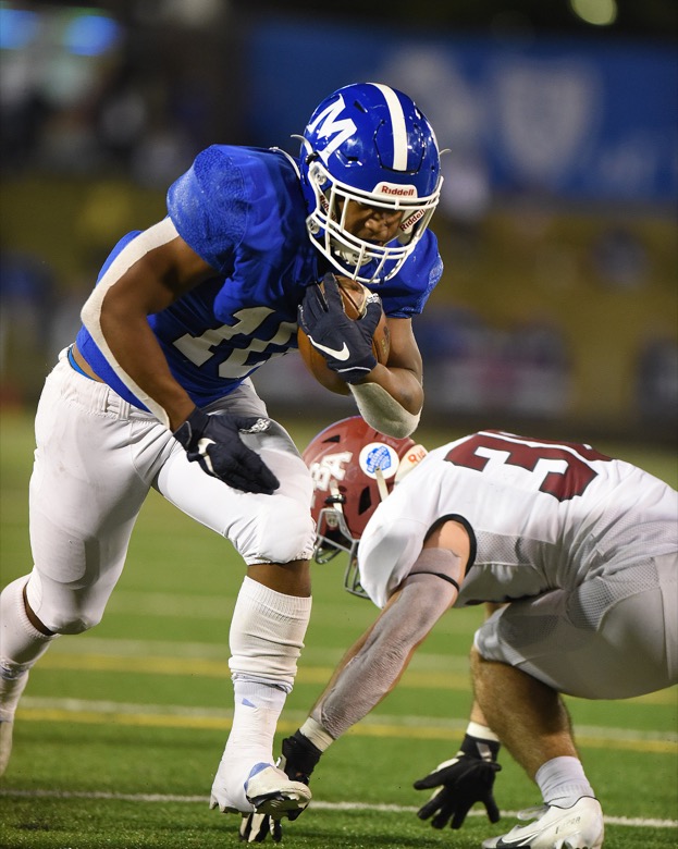 Staff Photo by Matt Hamilton / McCallie School (10) Tario Price scores a touchdown on Thursday, December 2, 2021 at Finley Stadium. McCallie School played Montgomery Bell Academy in the Division II Class AAA State Football Playoffs on Thursday.