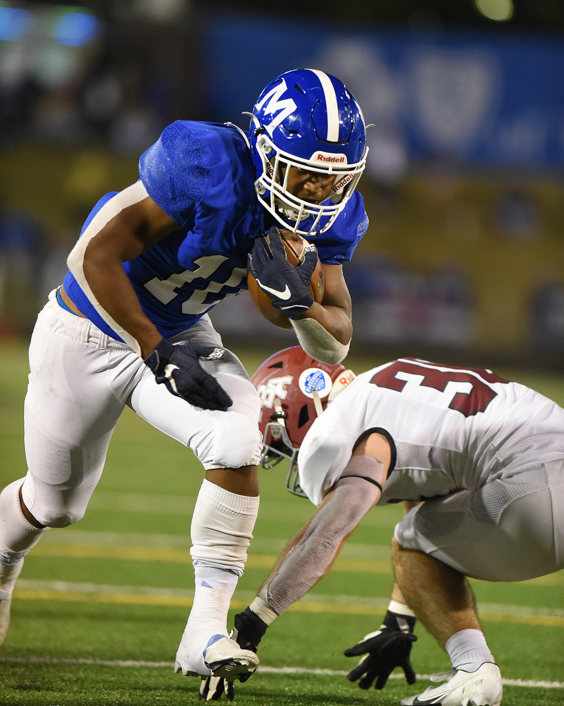 Staff Photo by Matt Hamilton / McCallie School (10) Tario Price scores a touchdown on Thursday, December 2, 2021 at Finley Stadium. McCallie School played Montgomery Bell Academy in the Division II Class AAA State Football Playoffs on Thursday.