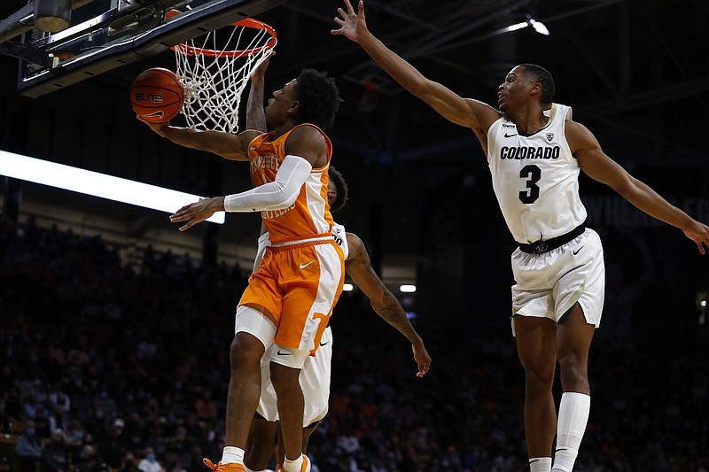 Tennessee Athletics photo / Tennessee freshman point guard Kennedy Chandler made 10 layups on his way to a season-high 29 points Saturday afternoon as the No. 13 Volunteers thumped Colorado 69-54 in Boulder.