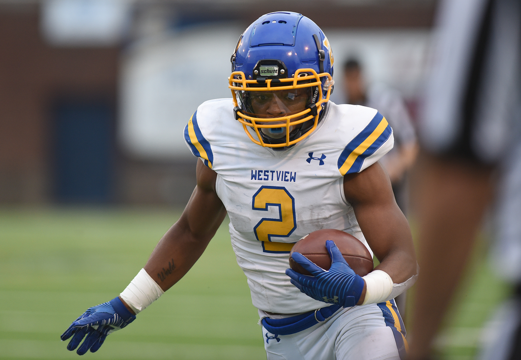 Staff Photo by Matt Hamilton / Westview High School (2) Javion Goins runs towards the end zone as he scores on Saturday, December 4, 2021 at Finley Stadium during the Class 2A championship game. Westview defeated Hampton 55-14 in the championship game.