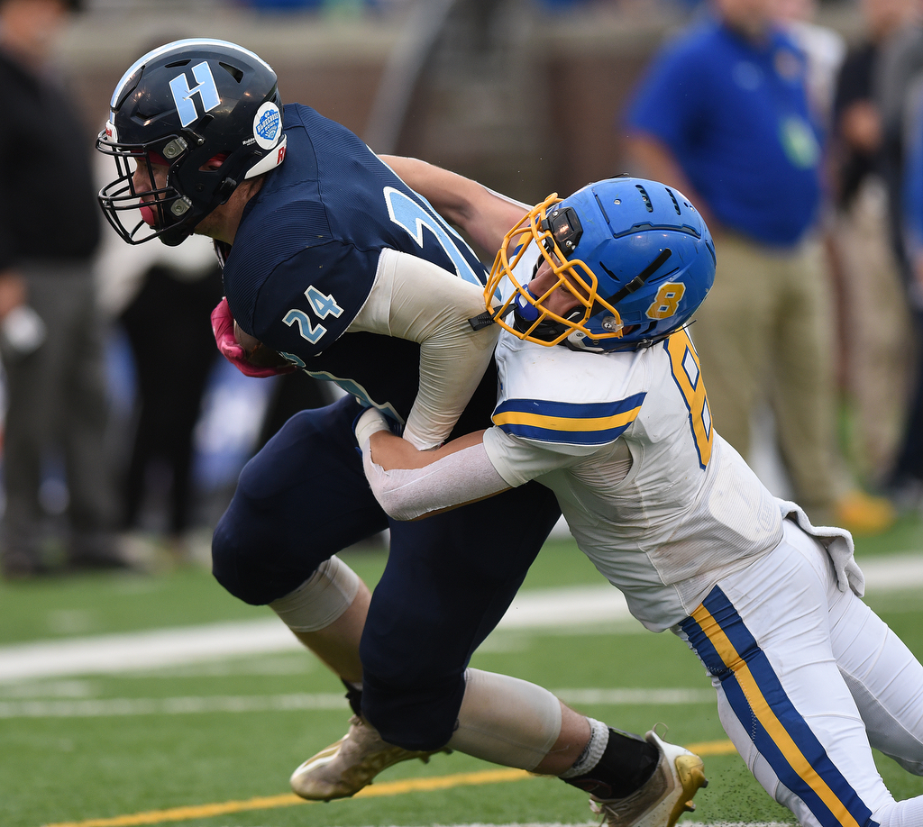 Staff Photo by Matt Hamilton / Westview High School (8) Drew Shanklin tackles Hampton High School (24) Morgan Lyons on Saturday, December 4, 2021 at Finley Stadium during the Class 2A championship game. Westview defeated Hampton 55-14 in the championship game.