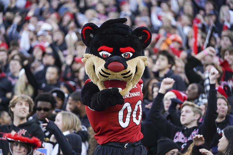 AP photo by Jeff Dean / The University of Cincinnati's Bearcat mascot stands in front of the student section during the first half of the American Athletic Conference football title game against visiting Houston on Saturday.