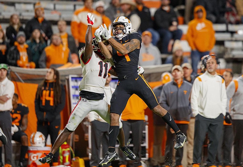 Tennessee Athletics photo / Tennessee redshirt junior receiver Cedric Tillman racked up 10 catches for 200 yards and a touchdown during the 41-17 loss to Georgia on Nov. 13, which marked just the ninth 200-yard receiving game in program history.