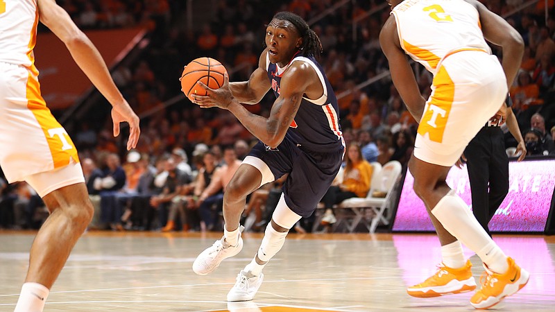 UT Martin Photo / UT-Martin's KK Curry scored 15 points and grabbed 11 rebound against Tennessee on Nov. 9 in Knoxville.