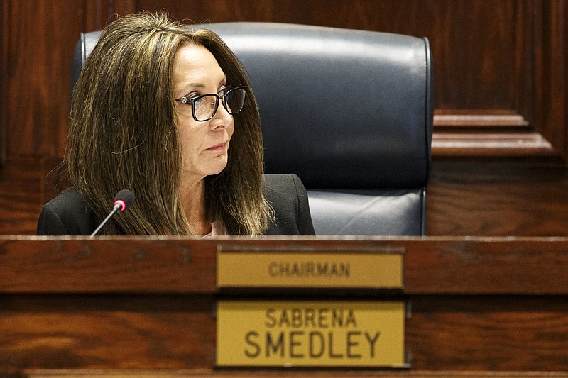 Staff file photo / District 7 Hamilton County Commissioner Sabrena Smedley is seen during a County Commission meeting in the County Commission assembly room at the Hamilton County Courthouse on Wednesday, April 17, 2019, in Chattanooga, Tenn. Smedley has said she will make an important announcement on Thursday. On Monday, she filed with the county elections commission to run for mayor.