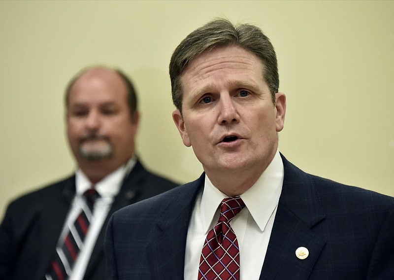 FILE - Alabama Department of Corrections Commissioner Jeff Dunn speaks during a news conference with Gov. Robert Bentley at Limestone Correctional Facility in Harvest, Ala., Monday April 4, 2016. (Bob Gathany/The Huntsville Times via AP, File)


