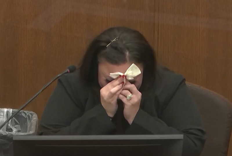 In this screen grab from video, Katie Bryant, the mother of Daunte Wright, testifies Wednesday, Dec. 8, 2021, in the trial of former Brooklyn Center police Officer Kim Potter in the April 11, 2021, death of Daunte Wright, at the Hennepin County Courthouse in Minneapolis, Minn. (Court TV via AP, Pool)