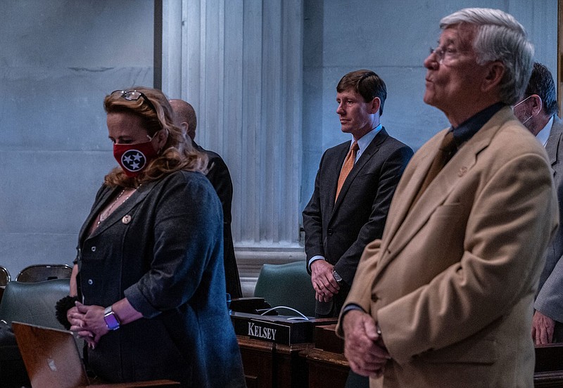 Expressing concern about Gov. Bill Lee's no-bid contracts are Sen. Heidi Campbell, D-Nashville, and Sen. Todd Gardenhire, R-Chattanooga. / Photo by John Partipilo/Tennessee Lookout