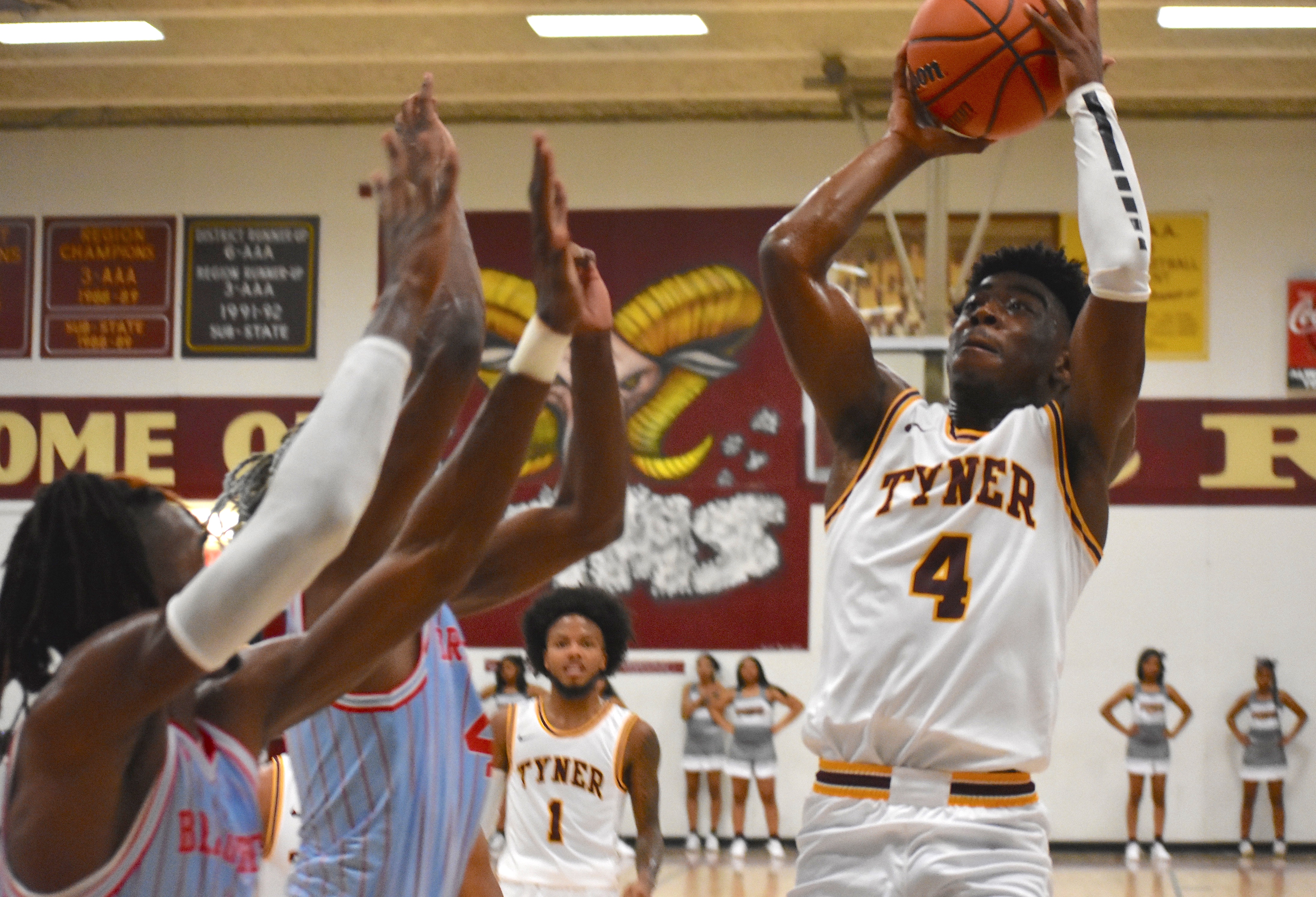 Staff photo by Patrick MacCoon / Tyner junior Nehemiah Bloodsaw had two dunks in Friday's home district win over Brainerd.