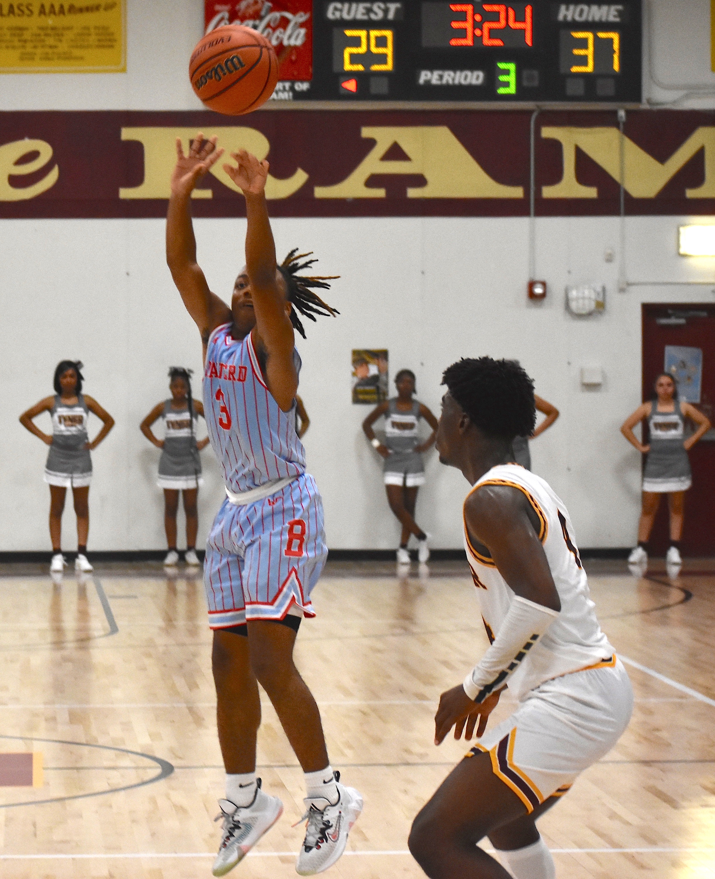Staff photo by Patrick MacCoon / Brainerd guard Dennis Lewis Jr. makes a 3-pointer in the second half against Tyner on Friday.