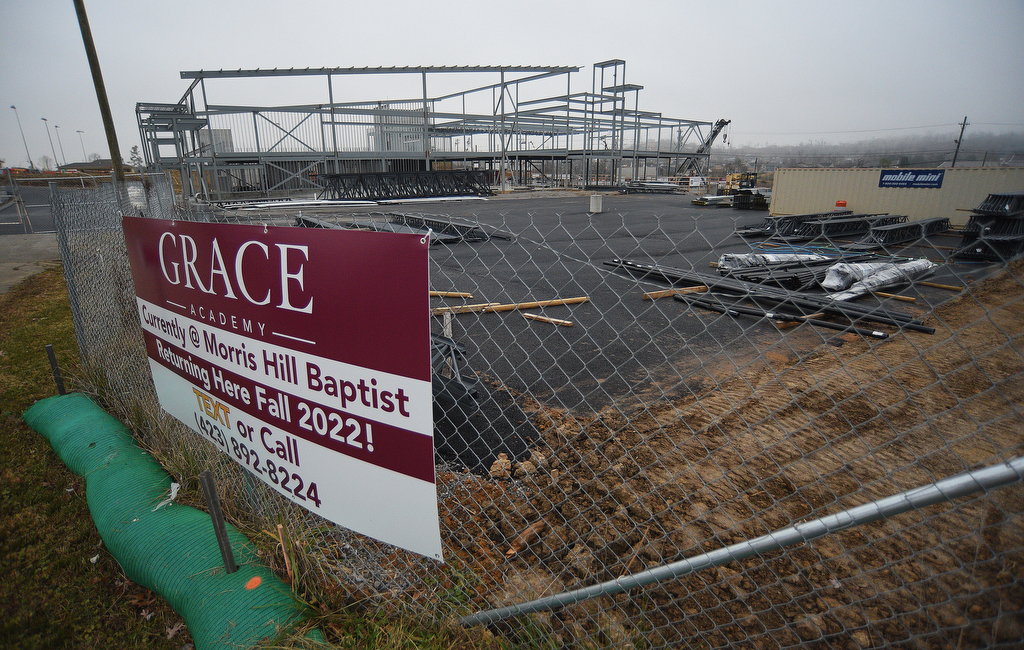 Staff Photo by Matt Hamilton / Work has been suspended at the Grace Baptist Church and Academy construction site at Shallowford and Jenkins roads.
