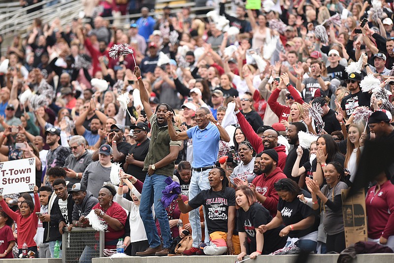 Staff Photo by Matt Hamilton / Tullahoma High fans cheer after the interception, ending the game on Saturday, December 4, 2021 at Finley Stadium during the Class 4A championship game. Tullahoma High defeated Elizabethton 21-14 in double overtime. 