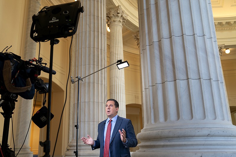 File photo by Stefani Reynolds of The New York Times / Rep. Devin Nunes, R-California, shown here speaking to reporters at the Russell Senate Office Building on Capitol Hill in Washington, Sept. 26, 2021, announced on Dec. 6 that he would resign from Congress after 19 years to become chief executive officer of Trump's new media and technology company.
