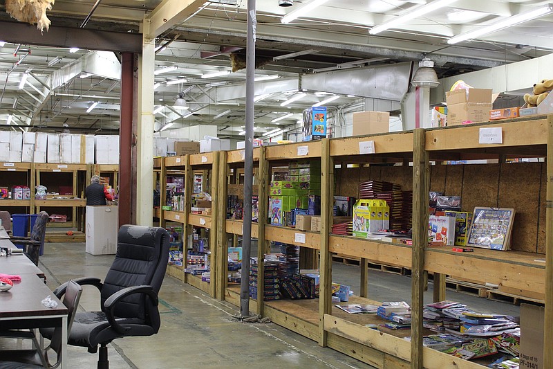 Photo by La Shawn Pagán / The Forgotten Child Fund warehouse shelves are shown Wednesday at 1815 E. Main St. in Chattanooga. The nonprofit is in need of toy donations this year.