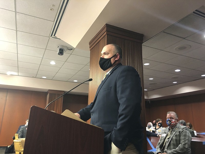 FILE - Georgia State Rep. Philip Singleton, R-Sharpsburg, speaks, to a legislative committee on Tuesday, Feb. 9, 2021, in Atlanta. Singleton and seven other lawmakers on Tuesday, Dec. 14 announced they were organizing a state-level Freedom Caucus to push for more conservative policy in the Georgia General Assembly, saying it would be modeled on the House Freedom Caucus in Congress. (AP Photo/Jeff Amy, File)


