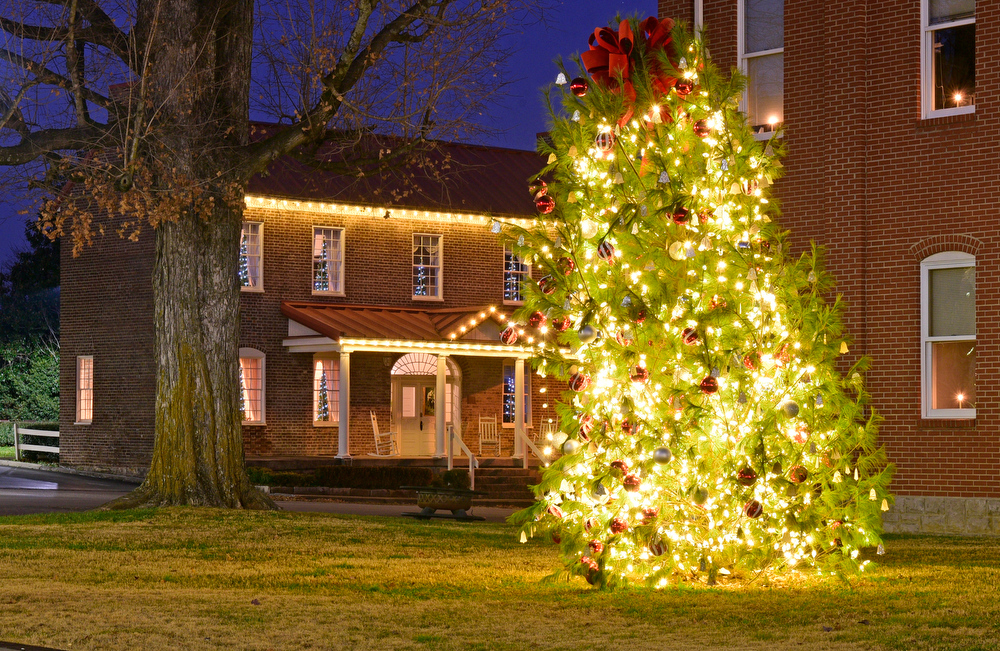 Staff Photo by Robin Rudd / A large Christmas tree is decorated Tuesday on the Bledsoe County Courthouse lawn. Pushed through by the vision of resident and business owner Lola Sells and the help of many others, downtown Pikeville, Tennessee, has been transformed this year with the goal of having Christmas decorations (preferably lights) on every home and business on the main street through downtown. Sells says her goal is to make it look like a Hallmark town that people would want to come visit and spend money in.