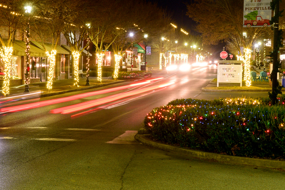 Staff Photo by Robin Rudd / Traffic slows Tuesday as people view the decorations along Main Street. Pushed through by the vision of resident and business owner Lola Sells and the help of many others, downtown Pikeville, Tennessee, has been transformed this year with the goal of having Christmas decorations (preferably lights) on every home and business on the main street through downtown. Sells says her goal is to make it look like a Hallmark town that people would want to come visit and spend money in.
