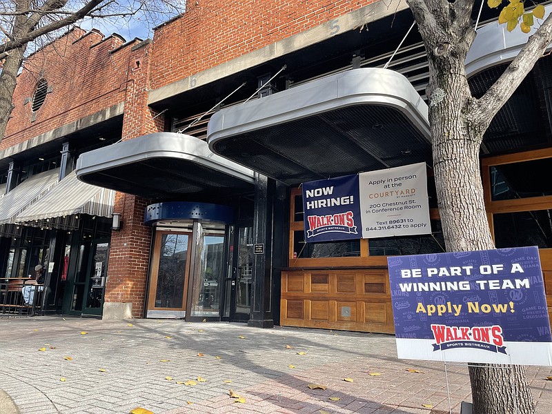 Photo by Dave Flessner / The Walk On's restaurant and bar that will open in downtown Chattanooga in January is seeking to hire 200 workers amid the tightest labor market in 21 months. Tennessee's unemployment rate fell in November to 4%