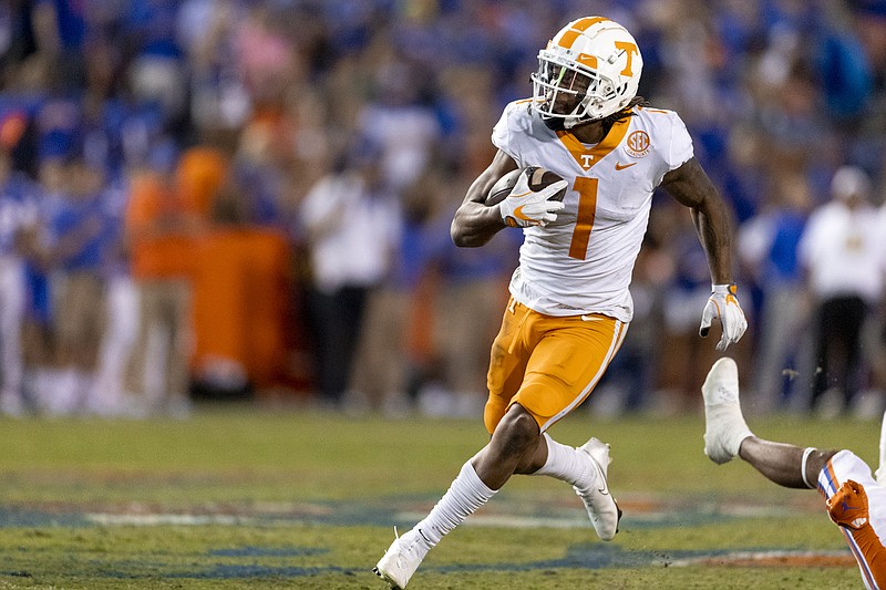 Tennessee Athletics photo by Andrew Ferguson / Sixth-year senior receiver Velus Jones Jr. has accounted for seven of Tennessee's 61 touchdowns this season, six via catches and one on a 96-yard kickoff return.