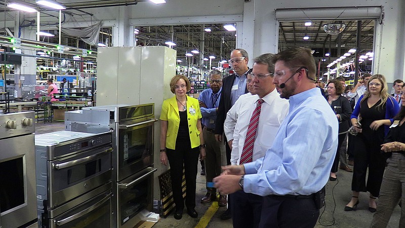 Photo contributed by Walker County / Gov. Brian Kemp visits the Roper Corp. plant in LaFayette, Ga., in 2019. The plant announced Tuesday it intends to expand operations.