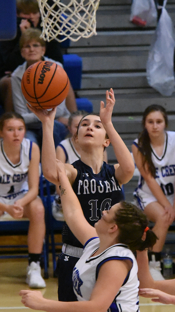 Staff Photo by Matt Hamilton / Soddy Daisy (10) Alivia Hall takes a shot on Tuesday, December 21, 2021 during the championship game of the Sale Creek Christmas basketball tournament. Soddy Daisy went on to win 56-43.