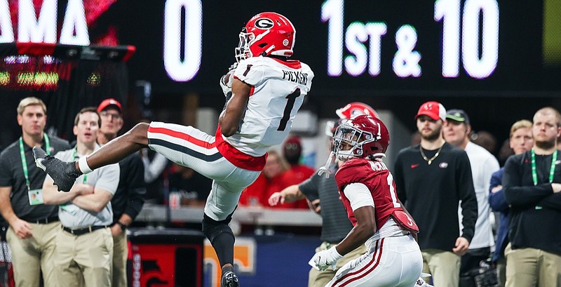 Georgia photo by Mackenzie Miles / Georgia junior receiver George Pickens comes down with a 37-yard catch against Alabama earlier this month in the Southeastern Conference championship game.
