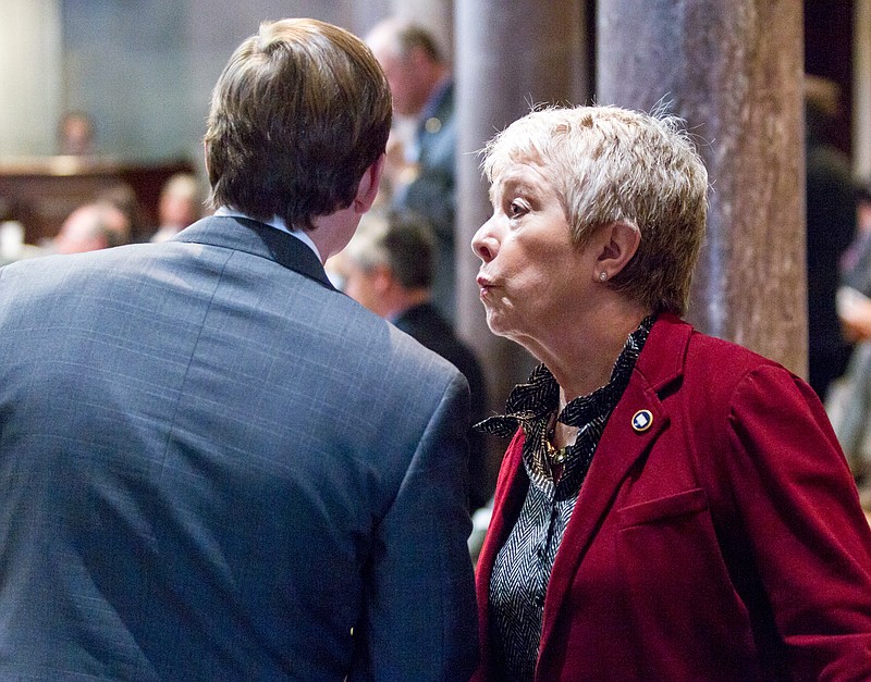 AP File Photo/Erik Schelzig / State Sen. Janice Bowling, R-Tullahoma, shown consulting with Sen. Brian Kelsey, R-Germantown, during a Senate floor session in 2014, has filed a bill to audit the state's 2020 presidential and congressional elections.