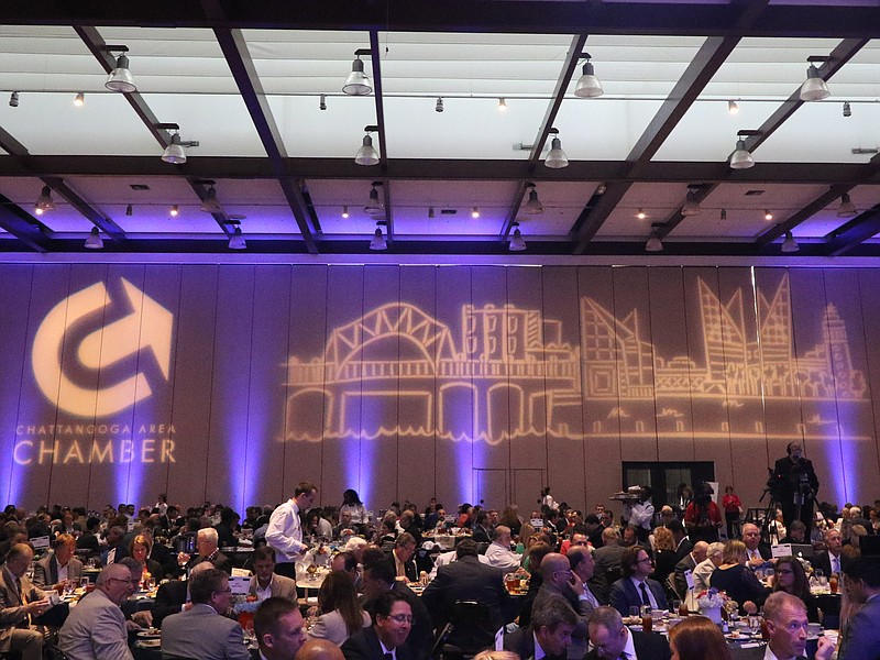 Staff file Photo / Attendees enjoy lunch during the Chattanooga Area Chamber of Commerce's annual meeting in 2016.