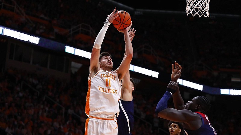 Tennessee Athletics photo / Sixth-year senior forward John Fulkerson had 24 points and 10 rebounds during Tennessee's 77-73 topping of Arizona on Dec. 22 but did not make last Wednesday's trip to Alabama following a positive COVID test.