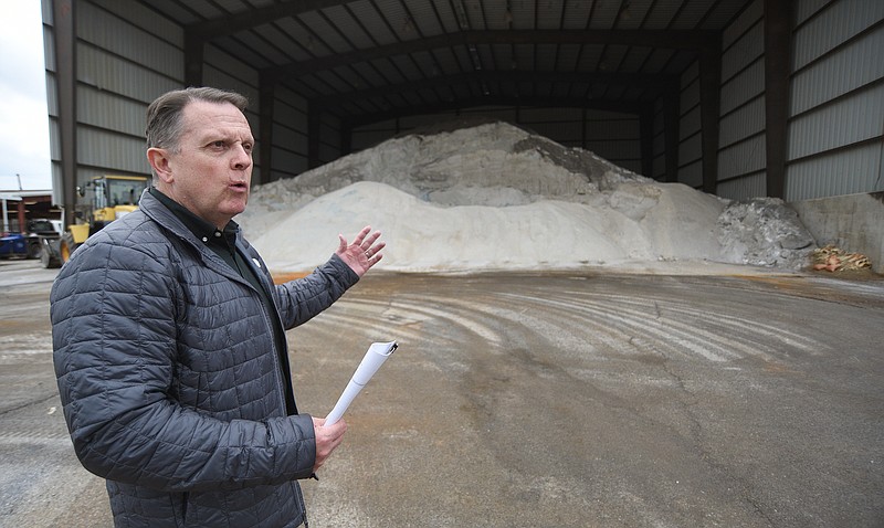 Staff Photo by Matt Hamilton / Ricky Colston talks about the salt reserves at the Public Works Department on East 11th Street on Tuesday, Jan. 5, 2022.