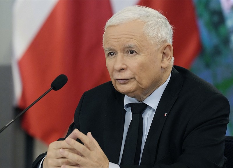 FILE - Jaroslaw Kaczynski, the head of Poland's ruling party Law and Justice, speaks at a news conference in Warsaw, Poland, on Tuesday Oct. 26, 2021. (AP Photo/Czarek Sokolowski, File)


