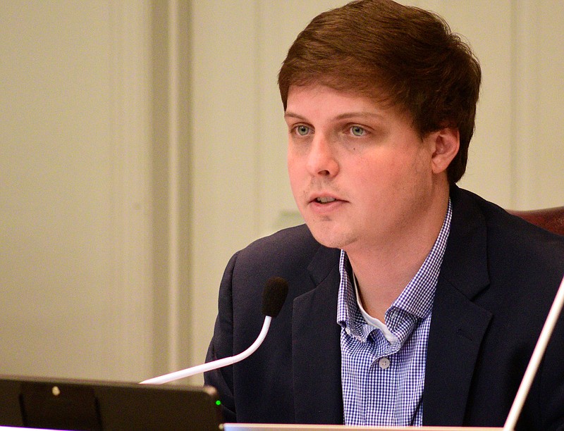 Staff Photo by Robin Rudd / Hamilton County school board chair Tucker McClendon speaks during the board's Dec. 9 meeting.