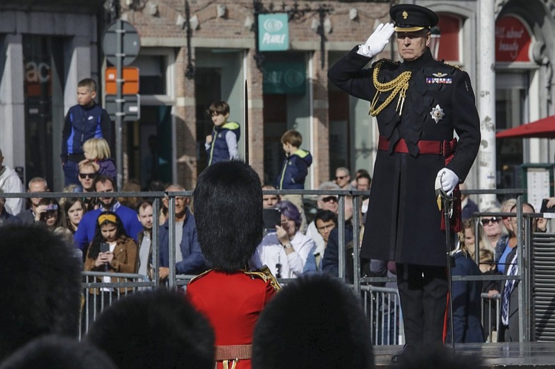 FILE - Britain's Prince Andrew, the Duke of York, attends a memorial ceremony to mark the 75th anniversary of the liberation from German occupation in Bruges, Belgium, Saturday, Sept. 7, 2019. (AP Photo/Olivier Matthys, File)


