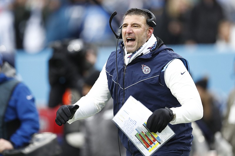 AP photo by Wade Payne / Tennessee Titans coach Mike Vrabel shouts during a home game against the Miami Dolphins on Jan. 2.