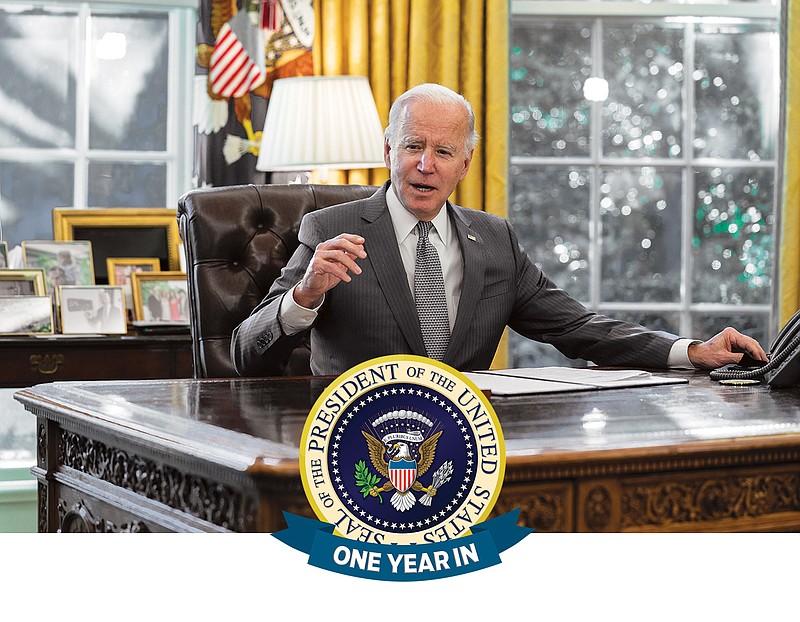 Staff photo illustration / President Joe Biden speaks before signing an executive order to improve government services, in the Oval Office of the White House, Dec. 13, 2021, in Washington. (AP Photo/Evan Vucci, File)