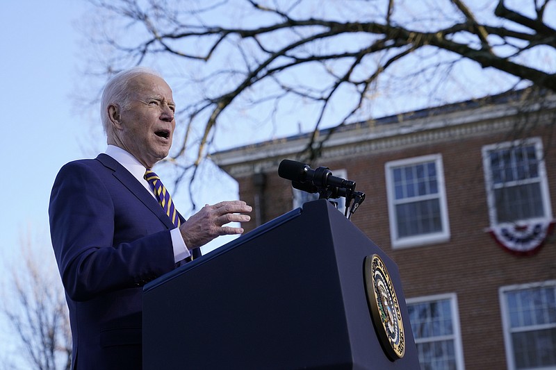 Photo by Patrick Semansky of The Associated Press / President Joe Biden speaks in support of changing the Senate filibuster rules to ensure the right to vote is defended at Atlanta University Center Consortium on the grounds of Morehouse College and Clark Atlanta University on Jan. 11, 2022, in Atlanta.