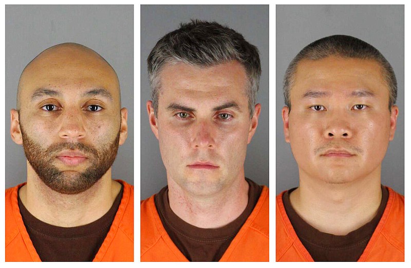 This combination of photos provided by the Hennepin County Sheriff's Office in Minnesota on Wednesday, June 3, 2020, shows from left, former Minneapolis police Officers J. Alexander Kueng, Thomas Lane and Tou Thao. Data show it's rare for police officers to be convicted of on-duty killings. But three recent convictions of police officers in Minnesota have some people wondering whether that's changing. (Hennepin County Sheriff's Office via AP, File)