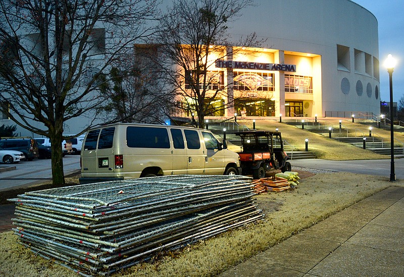 Staff Photo by Robin Rudd / Temporary fencing awaits setup at the site of the University of Tennessee at Chattanooga's planned football and athletic training facility, next to McKenzie Arena, on Jan. 20, 2022.