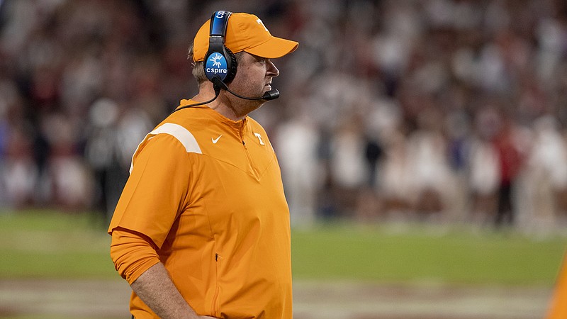 TUSCALOOSA, AL - October 23, 2021 - Head coach Josh Heupel of the Tennessee Volunteers during the game between the Alabama Crimson Tide and the Tennessee Volunteers at Bryant-Denny Stadium in Tuscaloosa, AL. Photo By Andrew Ferguson/Tennessee Athletics