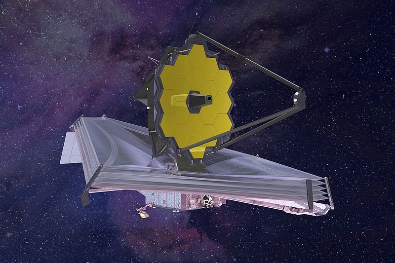 This 2015 artist's rendering provided by Northrop Grumman via NASA shows the James Webb Space Telescope. On Monday, Jan. 24, 2022, the world's biggest and most powerful space telescope reached its final destination 1 million miles away, one month after launching on a quest to behold the dawn of the universe. (Northrop Grumman/NASA via AP)